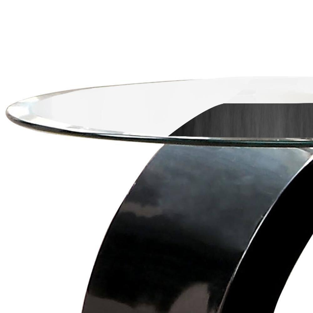 Maykoosh Elegant Escape Tempered Glass Top End Table With O Shape Base, Black