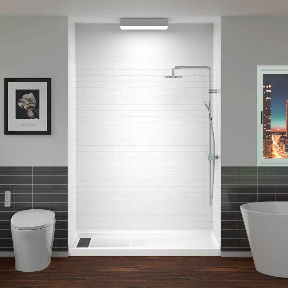WoodBridge 60'' W 75'' H Framed Rectangle Shower Stall SWP603675-1-SU-H+SBR6036-1000L-MB