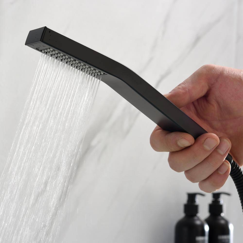 Boyel Living Single-Handle Shower Head Bathroom Bathtub Faucet, Deck Mount Roman Tub Faucet with Hand Shower and Water Suply Hose Waterfall Bath Tub Filler in Matte Black