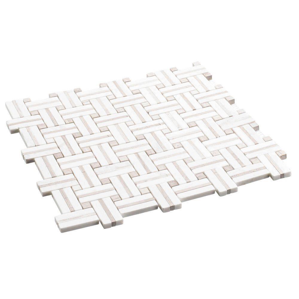 Fabrique 1" x 2" Natural Stone Marble Basketweave Kitchen Backsplash, Bathroom Mosaic Wall and Floor Tile