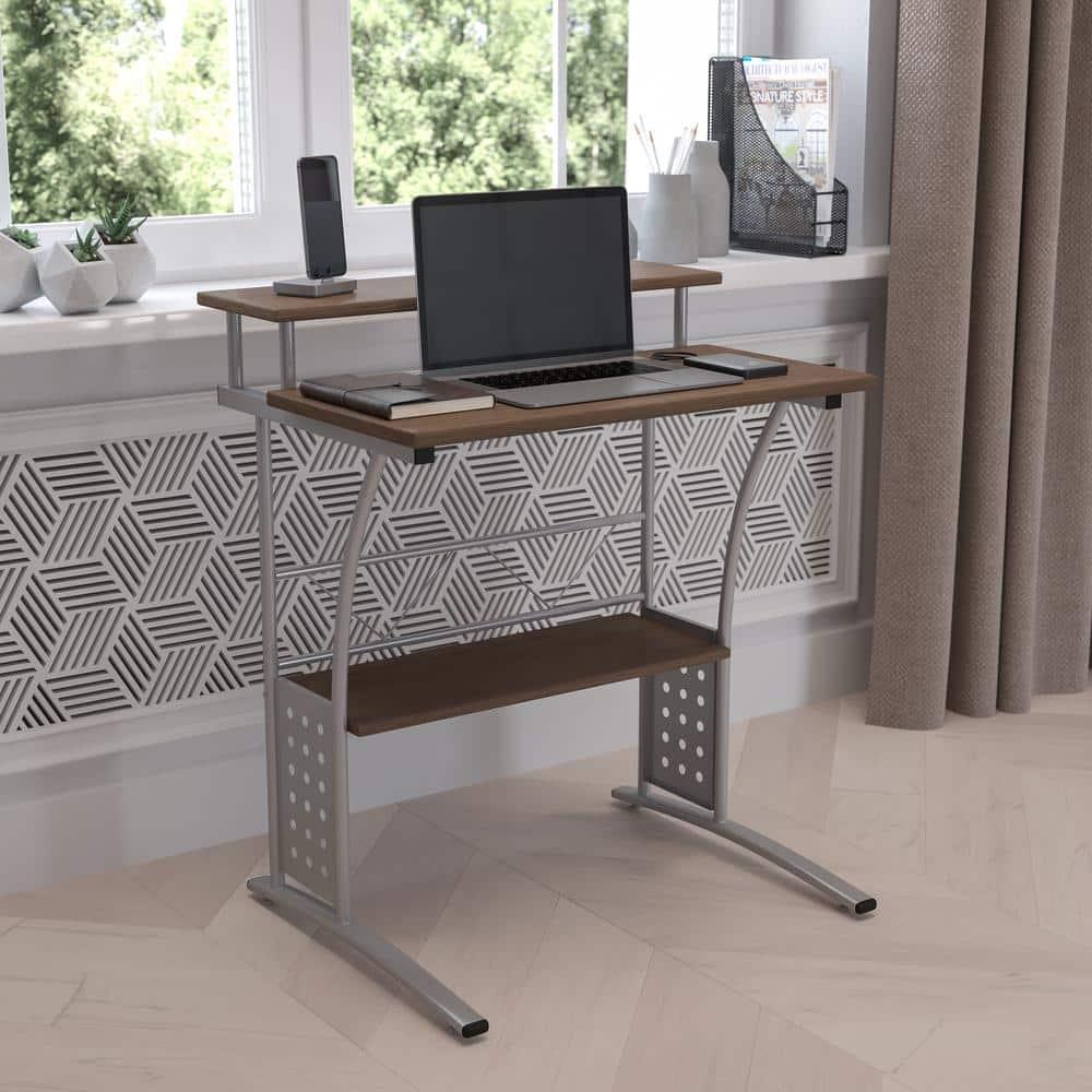 Flash Furniture Clifton Rustic Walnut Computer Desk with Top and Lower Storage Shelves