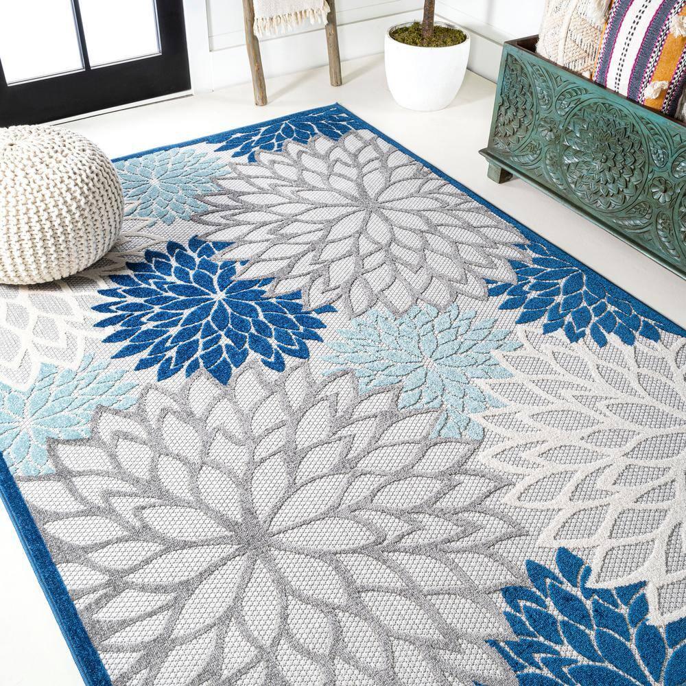 3'x5' Minori Floral Indoor/Outdoor Area Rug, Blue/Gray - JONATHAN Y