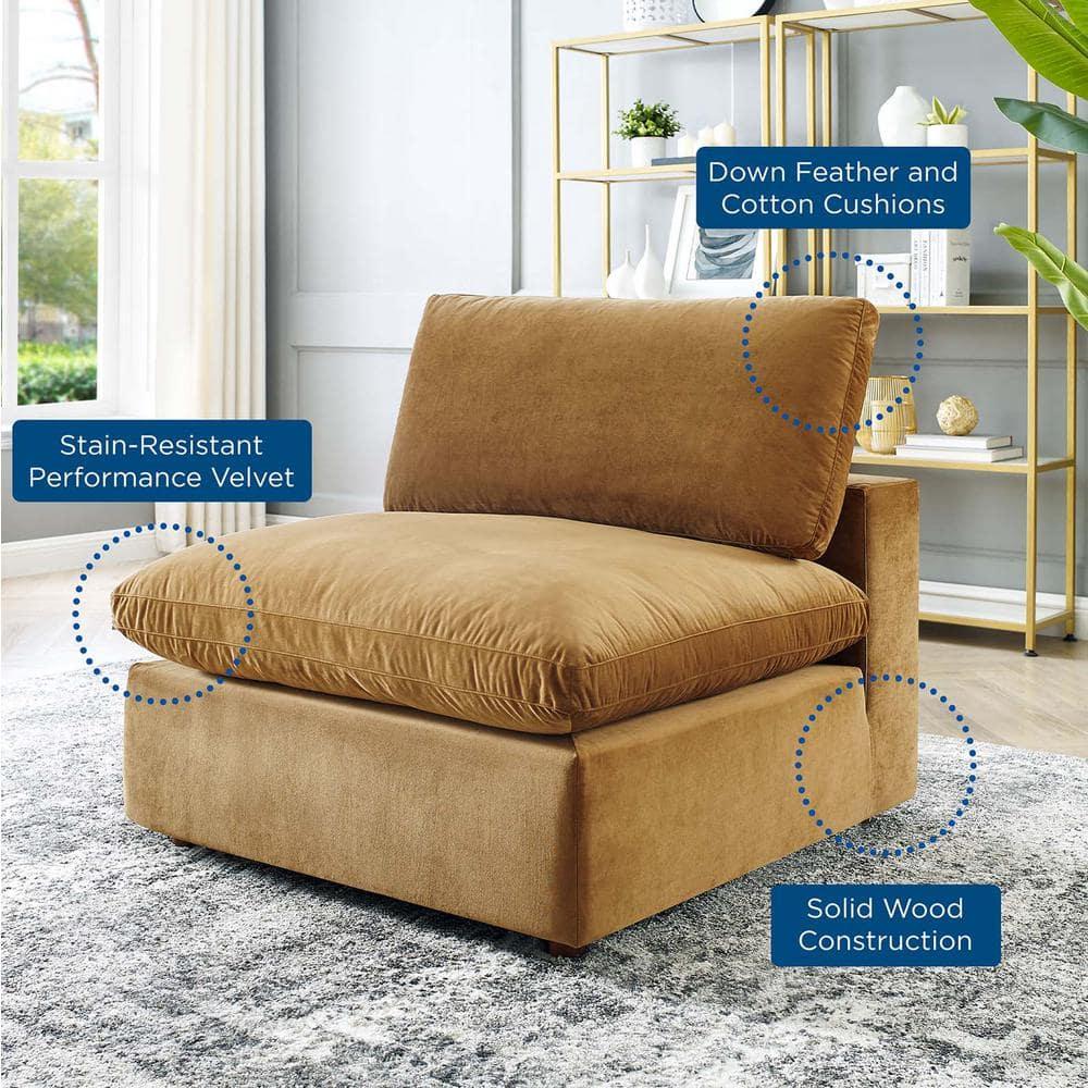 Modway Commix Down Filled Overstuffed Performance Velvet Armless Chair in Cognac