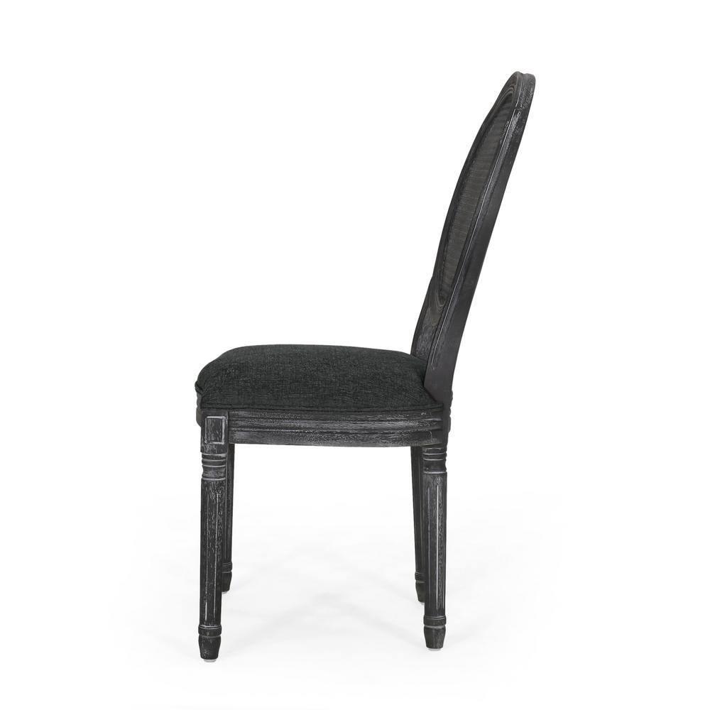 Noble House Acorn French Wood and Cane Upholstered Dining Chair, Set of 2, Gray