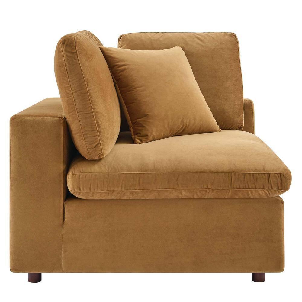 Modway Commix Down Filled Overstuffed Performance Velvet Corner Chair in Cognac