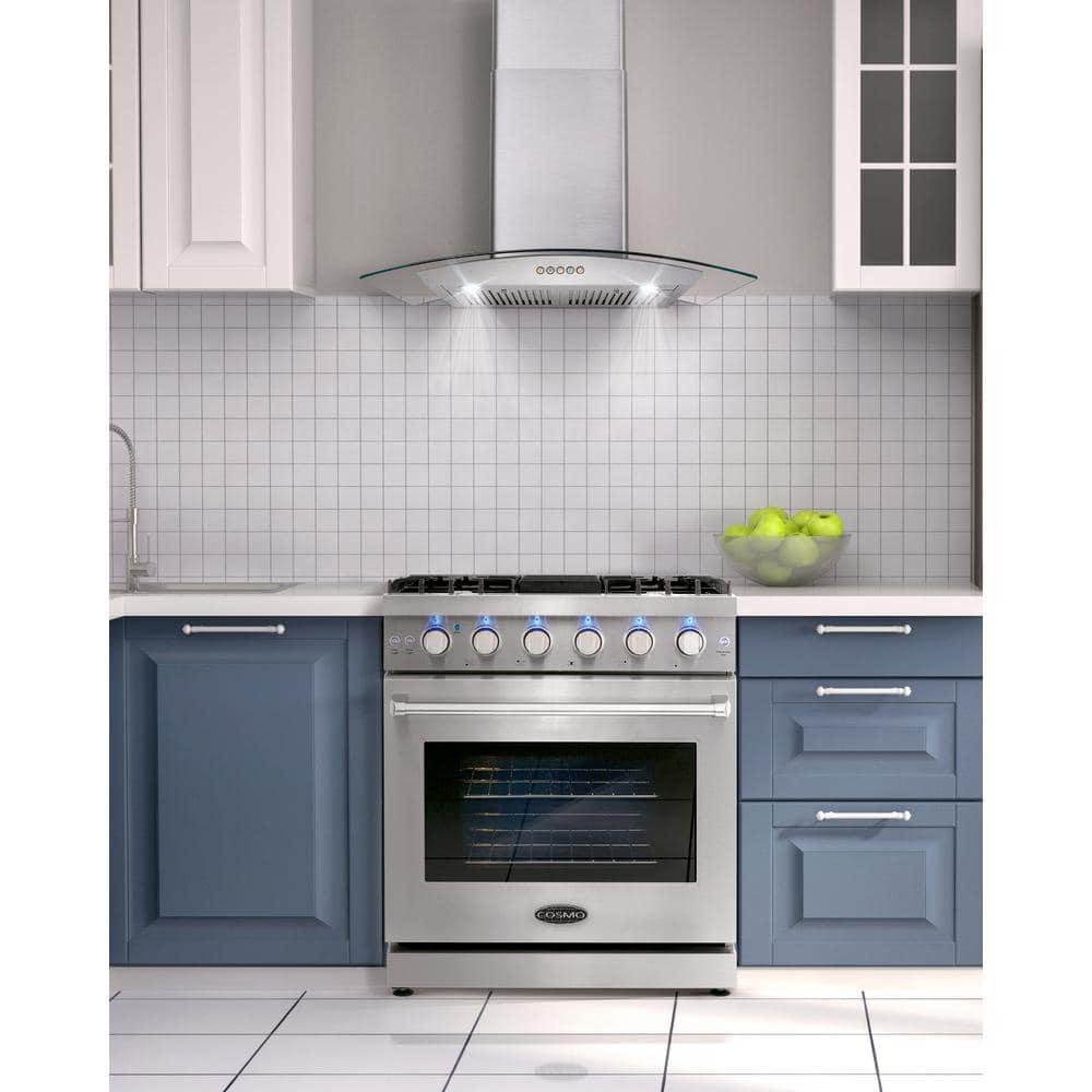 Cosmo 30 in. Haven Collection 4.5 cu. ft. Gas Range with 5 Sealed Burners, Convection Oven, Knob LED Lights, Stainless Steel