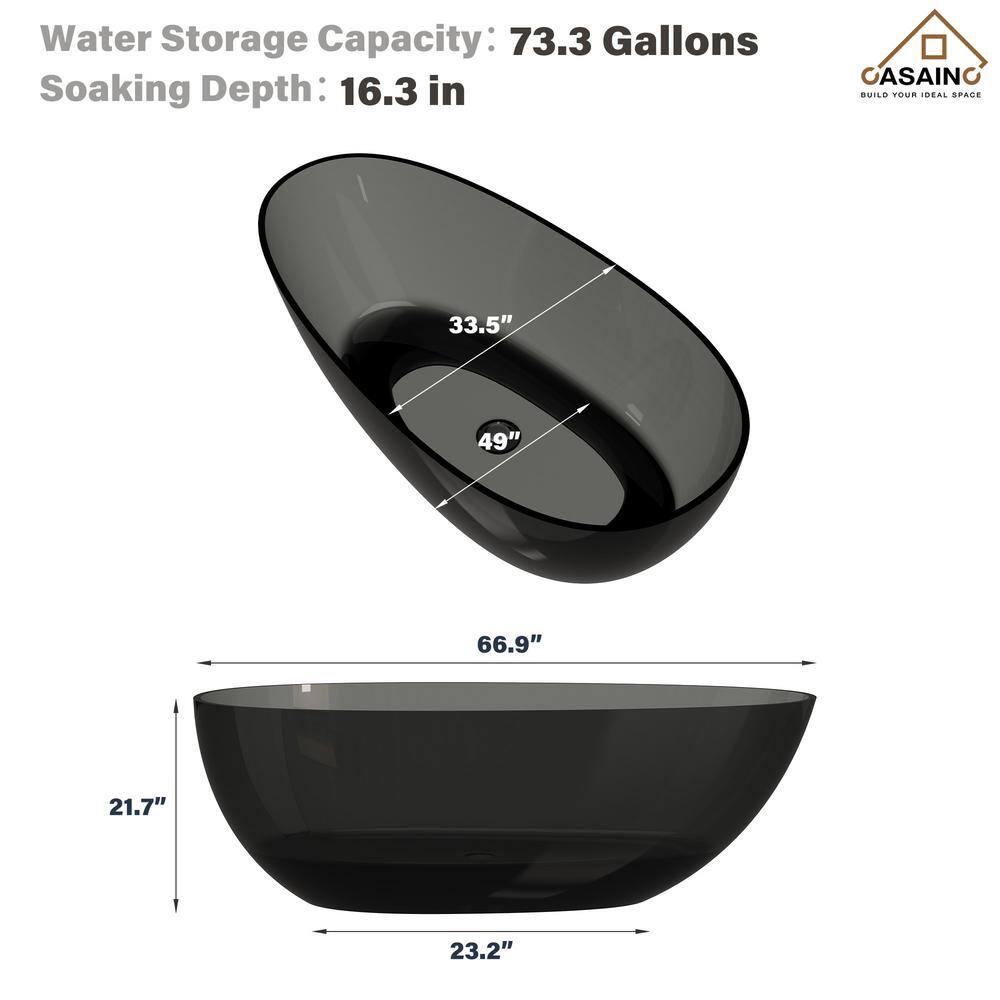 67'' x 34'' Egg Semi Transparent Resin Freestanding Soaking Bathroom Bathtub