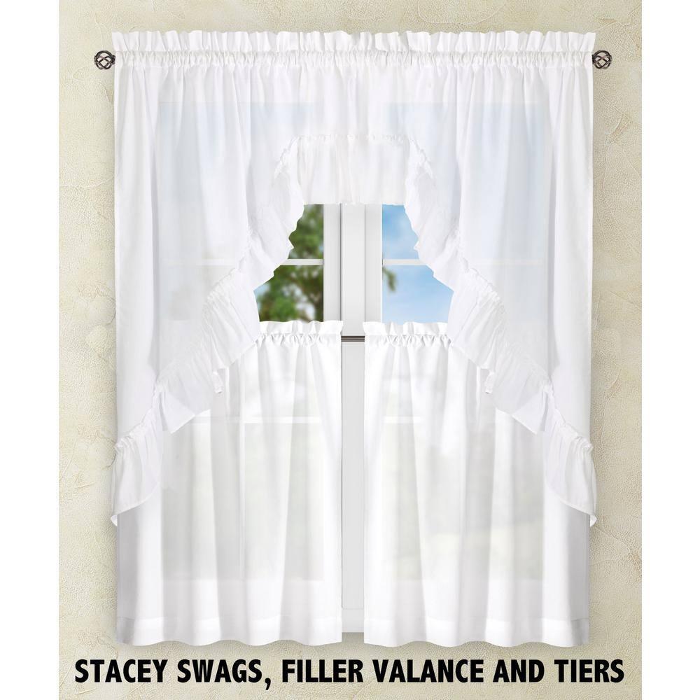 Ellis Stacey 1.5" Rod Pocket High Quality Fabric Solid Color Window Tailored Tier Pair 56"x24" White