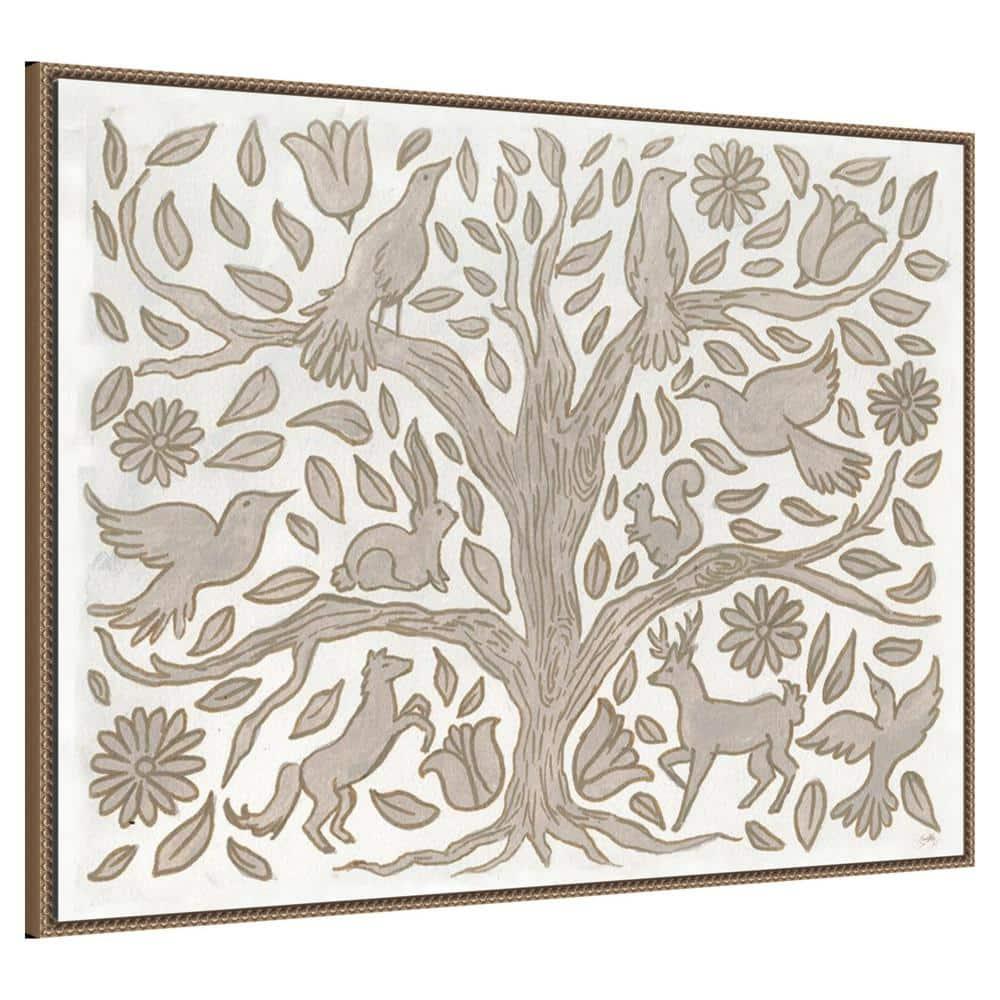 Amanti Art 42"x32" Animal Tree by Elizabeth Medley Framed Canvas Wall Art Print: Modern Decor, Earth Tones, Hand-Stretched Canvas