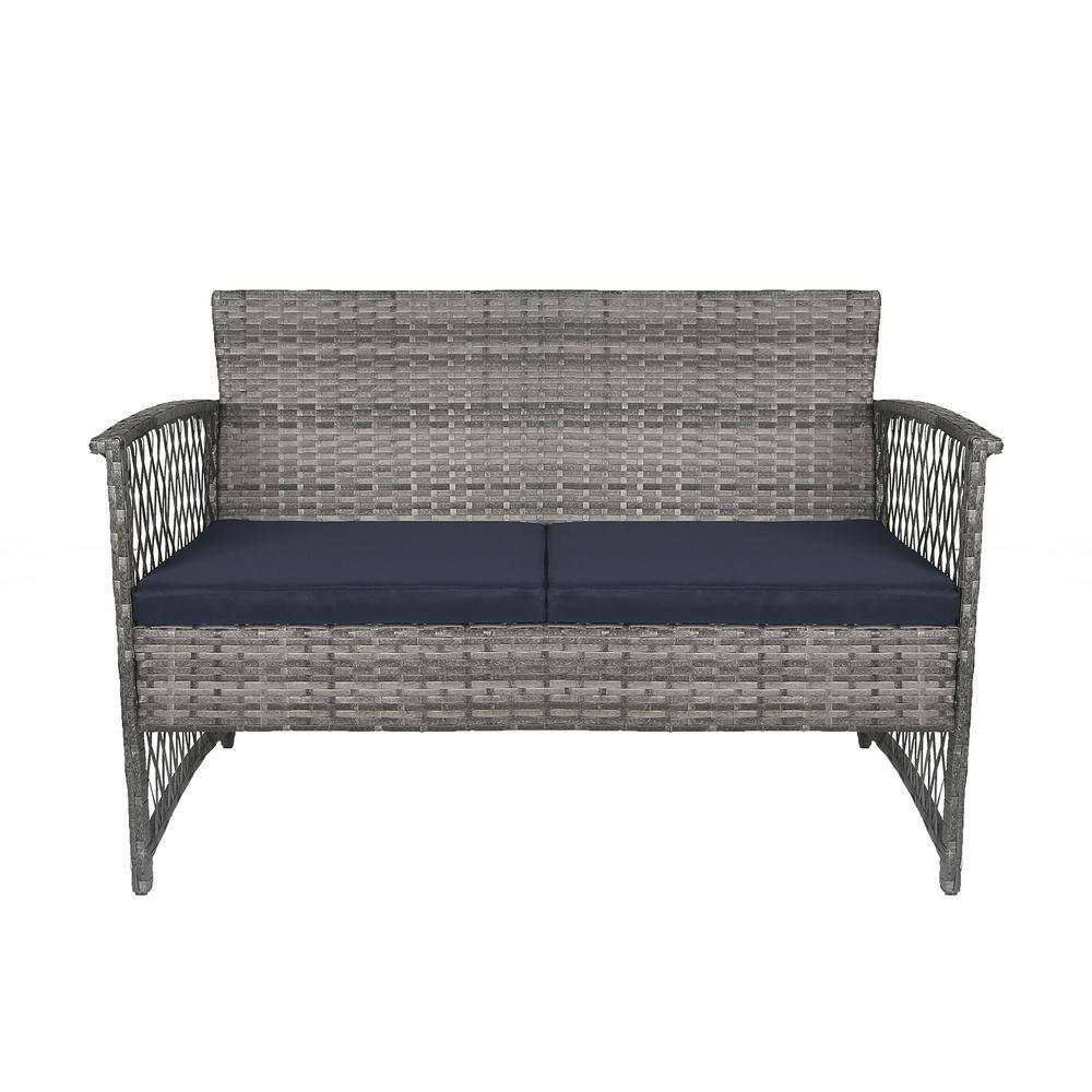 Morada 4-Piece Woven Rattan Wicker Sofa Set, Navy