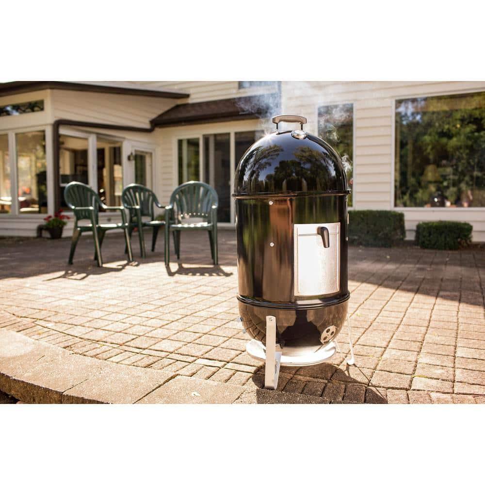 Black Porcelain Charcoal Smoker with Steel Grates and Thermometer