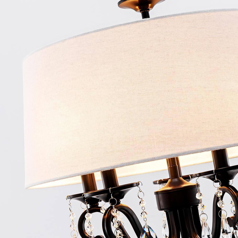 18 in. 5-Light Blackened Bronze Crystal Chandelier with Fabric Shade