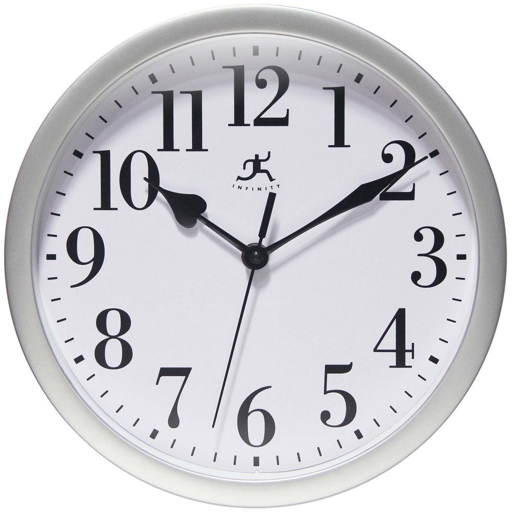Infinity Instruments Classic Round Silver Traditional Wall Clock 9.625 Inch