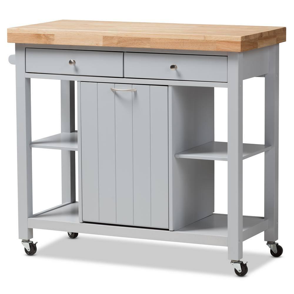 Hayward Kitchen Cart: Storage, Prep Station, Pull-Out Trash - Baxton Studio