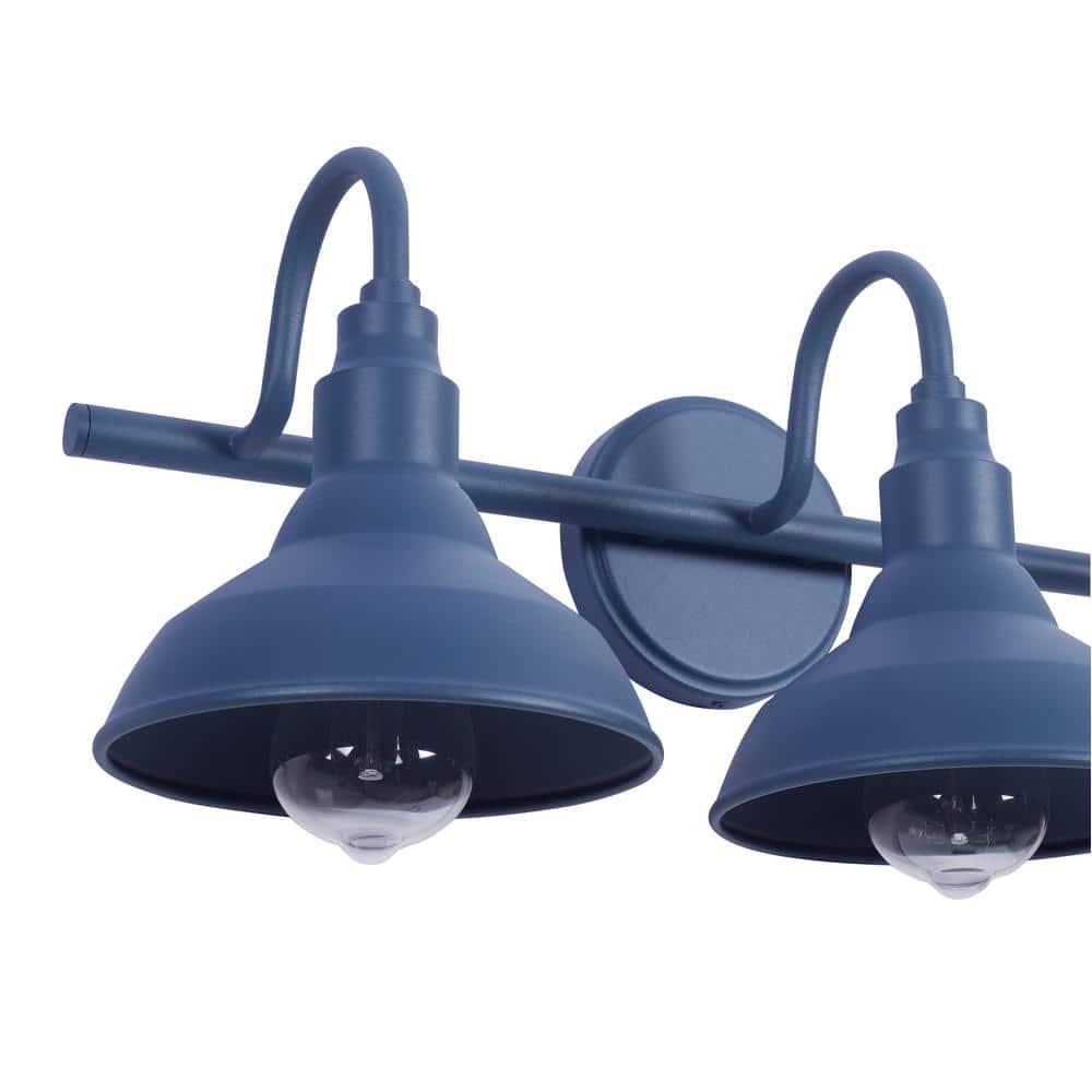 Ceybo Blue 3 Light Bathroom Vanity Light Wall Fixture with Farmhouse Metal Shades, Dimmable Modern Country Home Lighting
