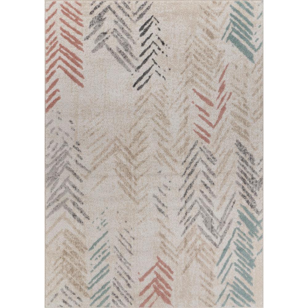 Ox Bay Arrows Distressed 5x8 Multi-color Chevron Herringbone Area Rug