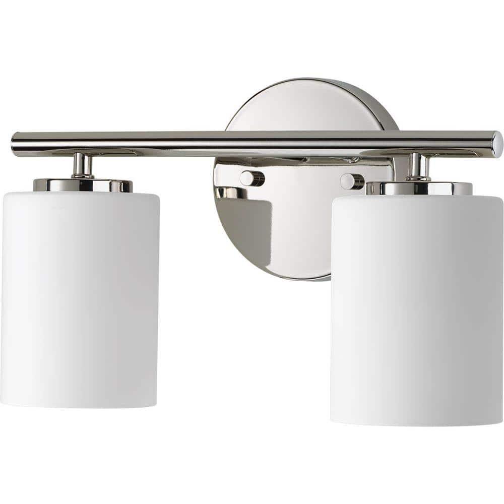 Progress Lighting Replay Collection 2-Light Bath Vanity, Polished Nickel, Shade Included