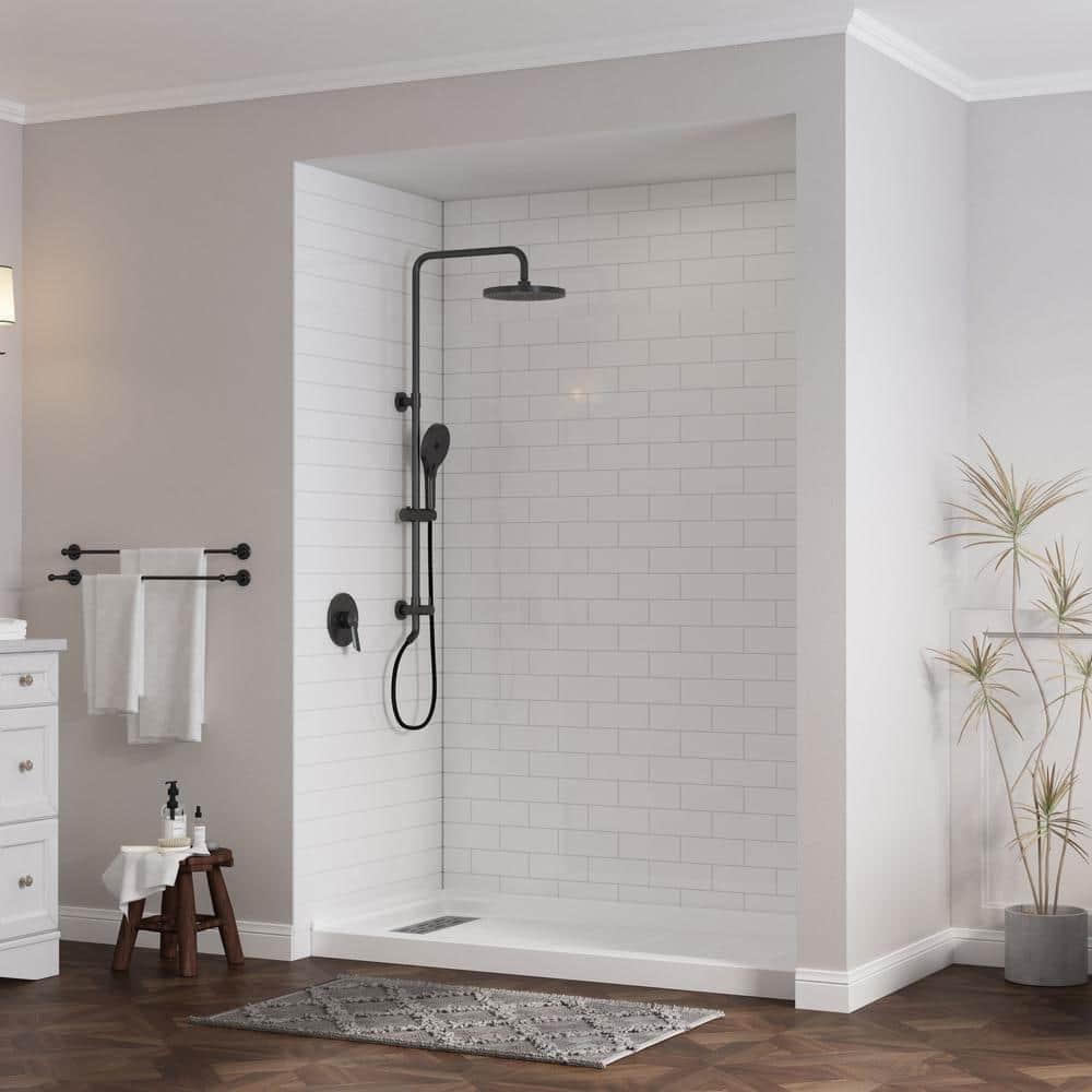 CASAINC 60"W 30/32"D Single Threshold SMC Shower Base Anti-Slip Shower Pan with Drain Assembly & Drain Cover CABR2501WH6030L