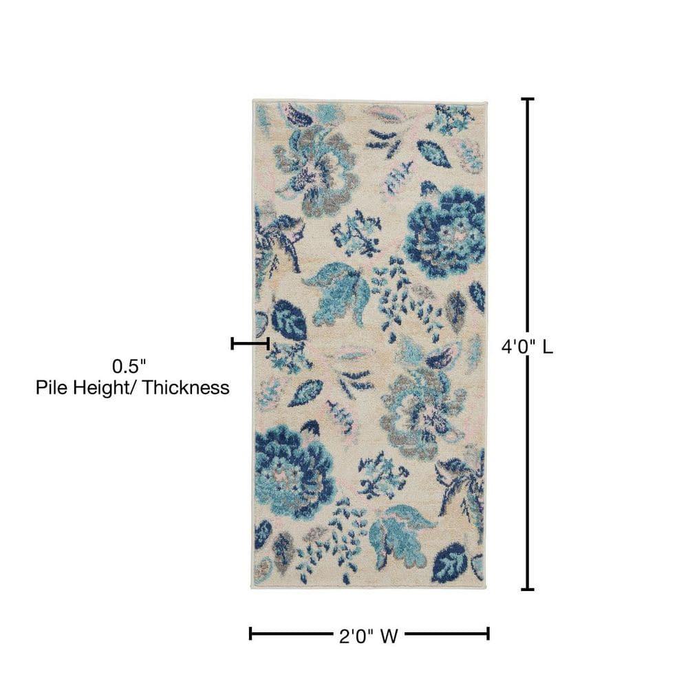 Nourison Tranquil 2' X 4' Ivory/Light Blue Area Rug French Country Eclectic Floral by Nourison