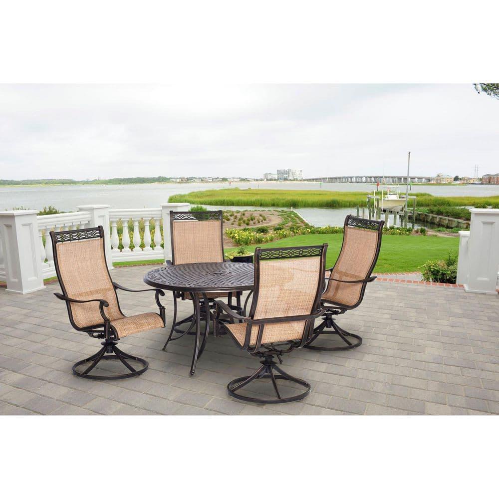 Hanover Manor 5-Piece Adult Modern PVC Aluminum Round Patio Dining Set Cast Sling