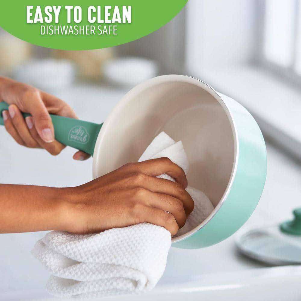 GreenLife GreenLife Soft Grip Healthy Ceramic Nonstick, 1QT And 2QT Saucepan Pot Set With Lids, Dishwasher Safe