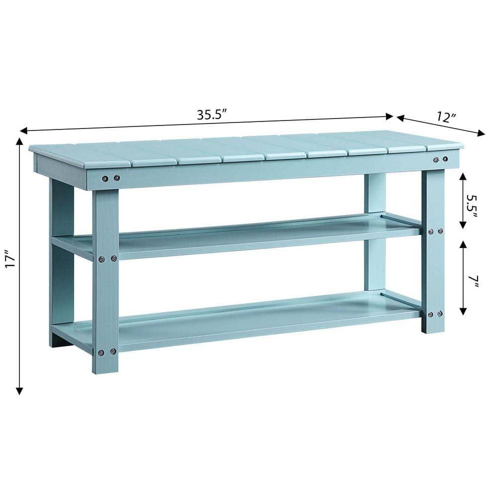 Sea Foam Blue MDF and Wood Utility Mudroom Bench with Storage