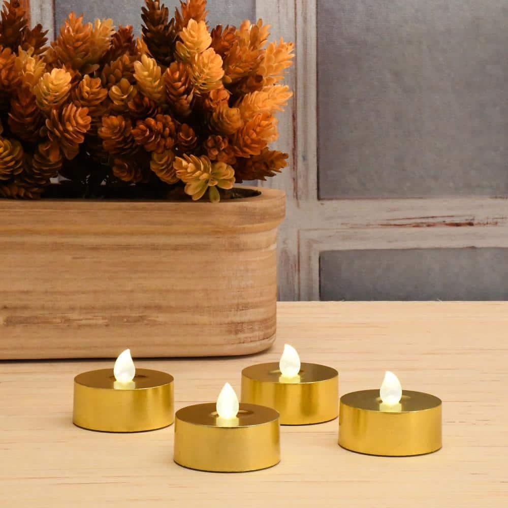 LumaBase Extra Large Battery Operated Tea Lights with Remote Control - Set of 4 (Gold)