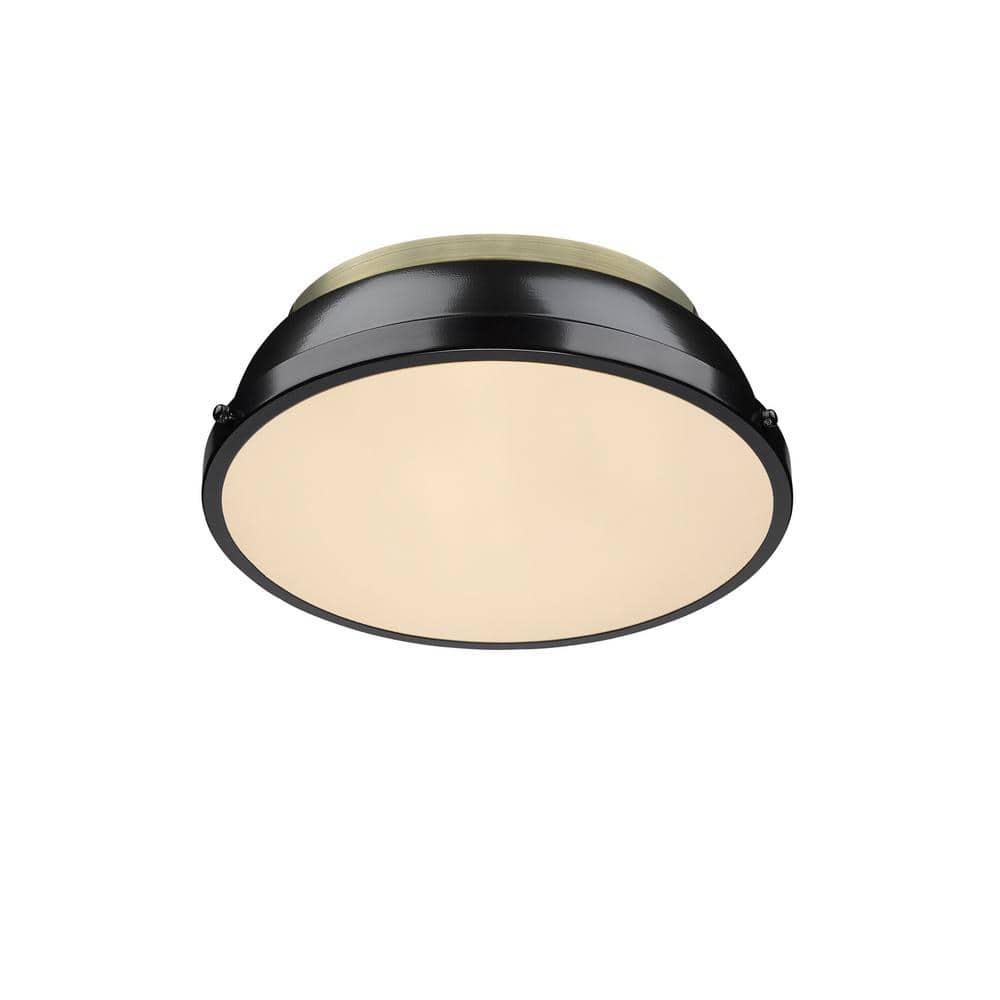 Golden Lighting Duncan 2-Light Flush Mount in Aged Brass with Black