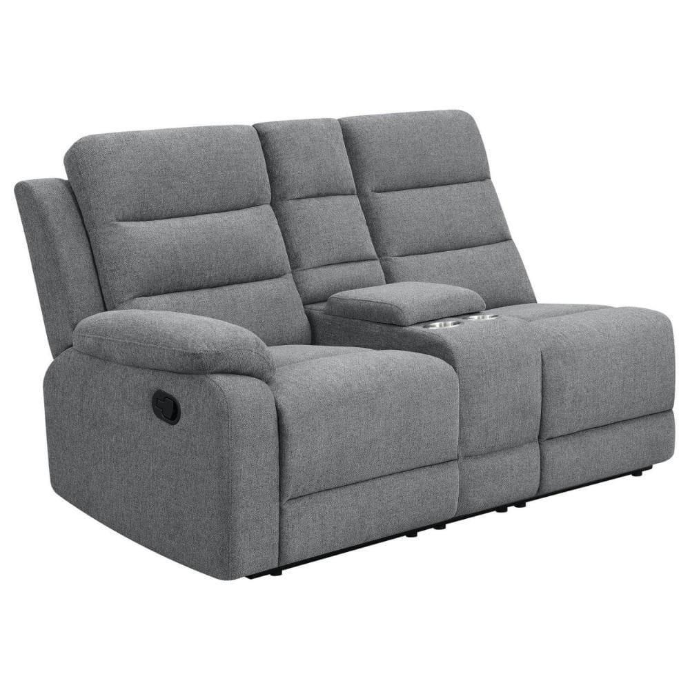 Benjara 106 Inch 3 Piece Sectional Sofa Manual Recliner, Dual AC/USB, Smoke Gray-Color:Gray,Material:smoke linen
