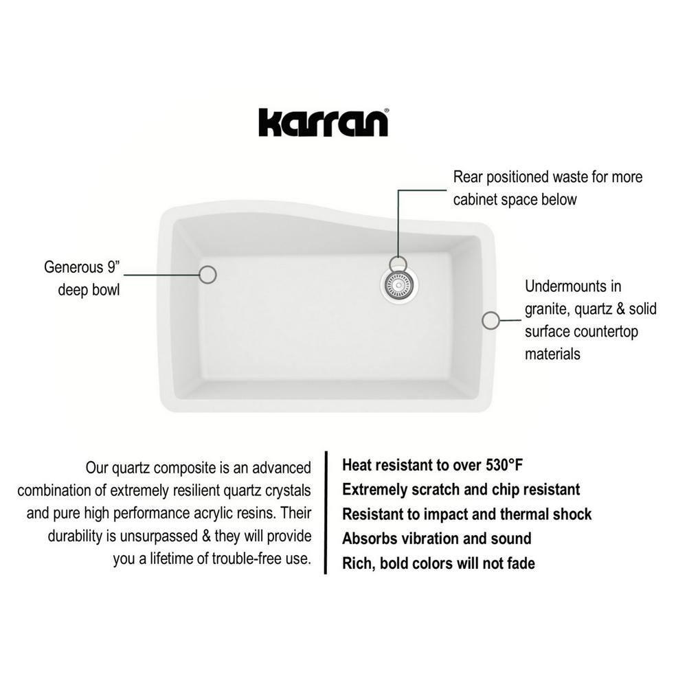 Karran Karran Undermount Quartz Composite 33-1/2'' X 21'' Single Bowl Kitchen Sink QU-722-WH