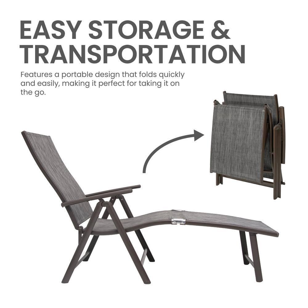 Crestlive Products Outdoor Aluminum Folding Patio Chaise Lounge Chair, Dark Gray