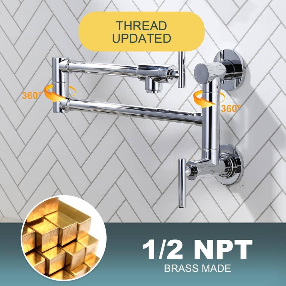 ARCORA Single Hole Two Attachment Brass Wall Mounted Pot Filler Kitchen Faucet with Double-Handle