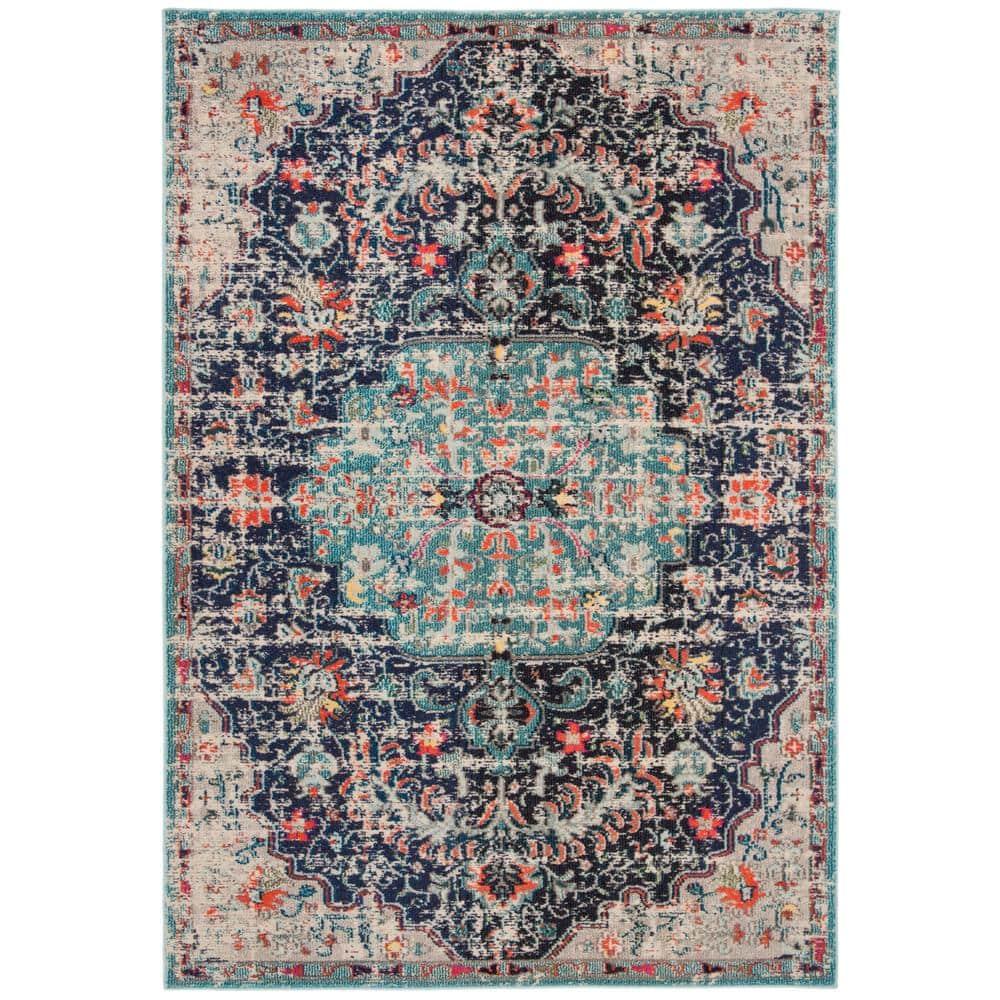 Madison MAD447 Power Loomed Indoor Area Rug - Black/Teal - 4'x6' - Safavieh