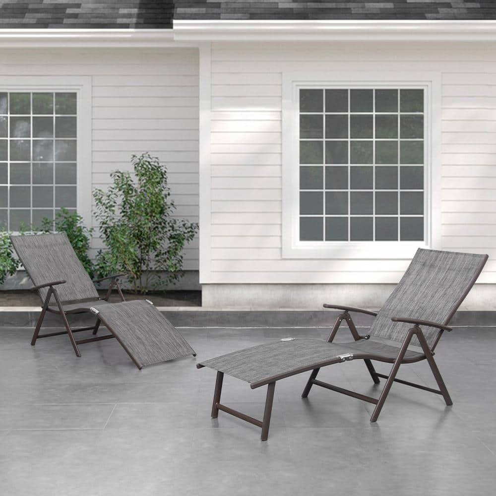 2pc Outdoor Aluminum Adjustable Chaise Lounges - Black/Gray - Crestlive Products: Foldable, Weather-Resistant, No Assembly Required