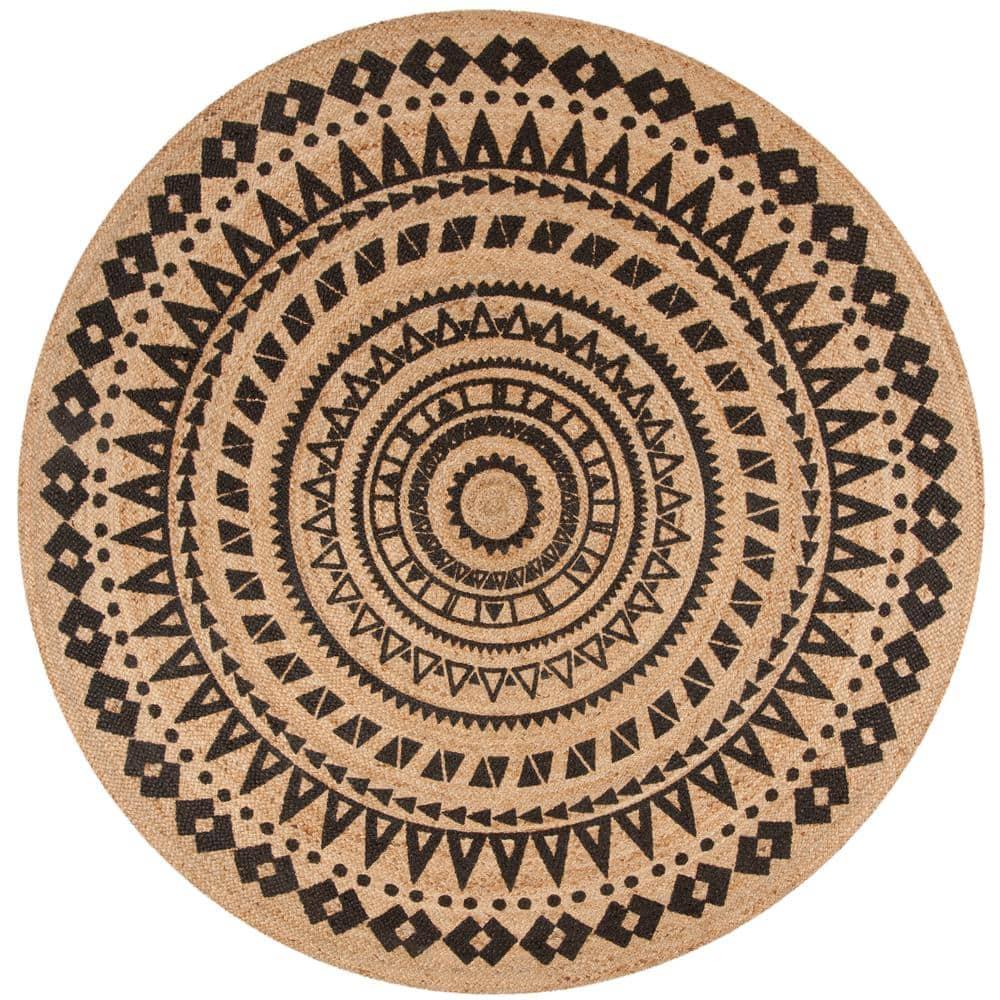 Natural Fiber NF802 Hand Woven Indoor Area Rug - Black/Natural - 7' Round - Safavieh