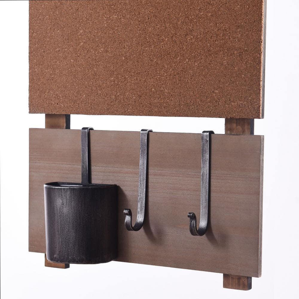 Multi-Functional Wall Memo Board - Chalkboard And Corkboard With Hanging Storage Capabilities - Natural, Black Finish