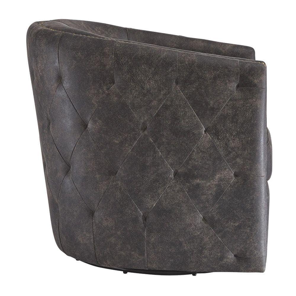 31 Inch Barrel Back Leatherette Swivel Accent Chair Black - Saltoro Sherpi