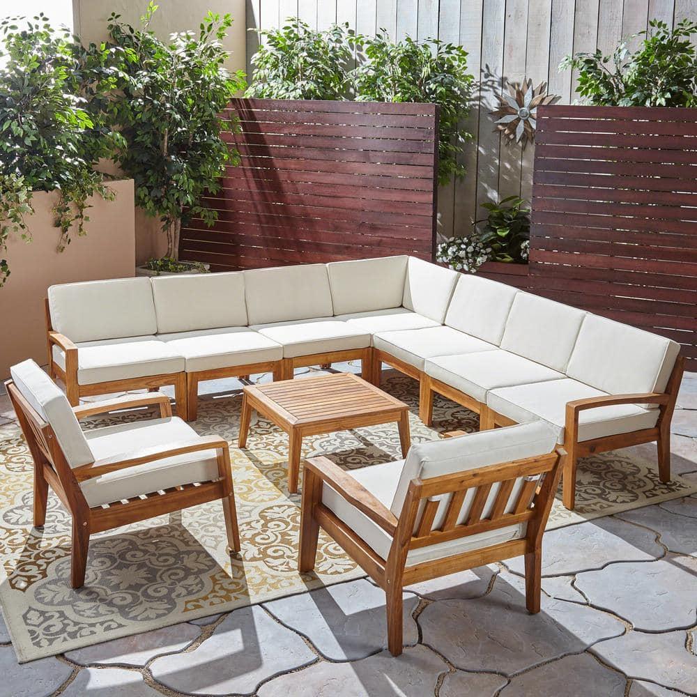 AllModern Pazel Acacia 8 - Person Modular Patio Conversation Sets with Cushions