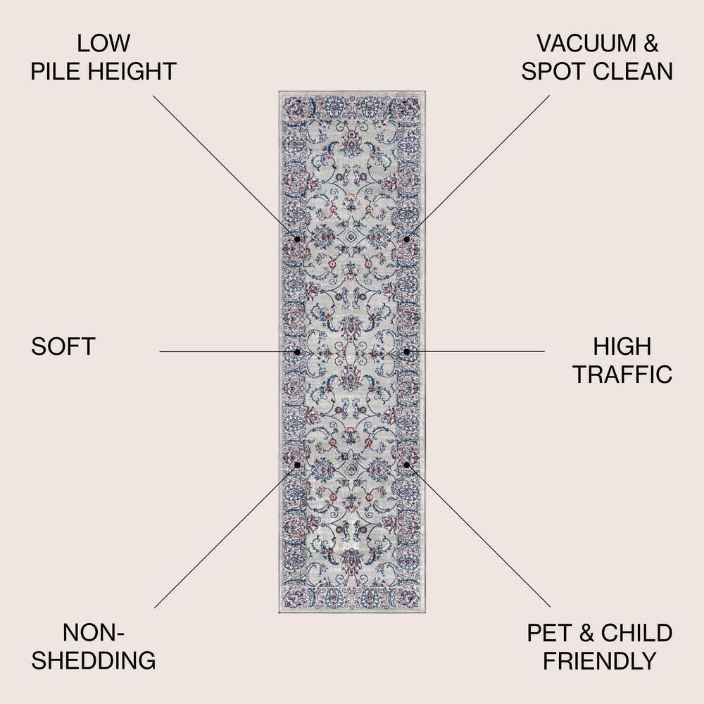 2'x8' Modern Persian Vintage Runner Rug, Light Grey/Red - JONATHAN Y