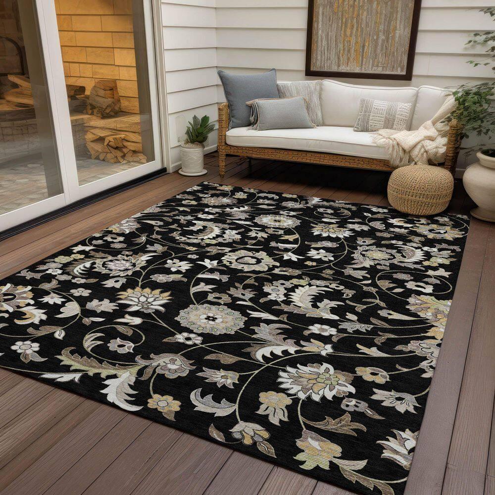 Addison Rugs Chantille Indoor/Outdoor Transitional Geometric, Abstract Black Washable Rectangle Rug, 2'6" x 3'10"