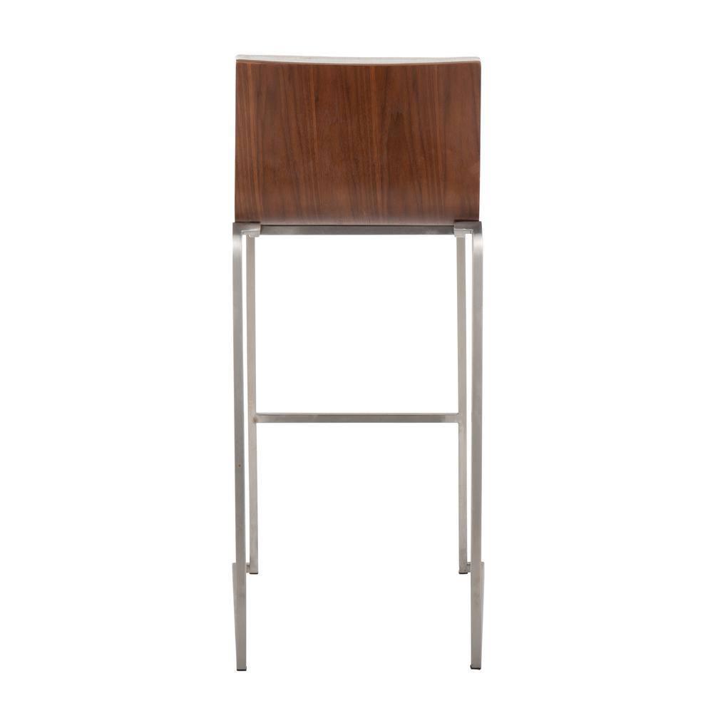 Set of 2 Mason Mara Barstools Stainless Steel/Walnut/Cream - LumiSource: Upholstered, Fixed Height, Foam Filled