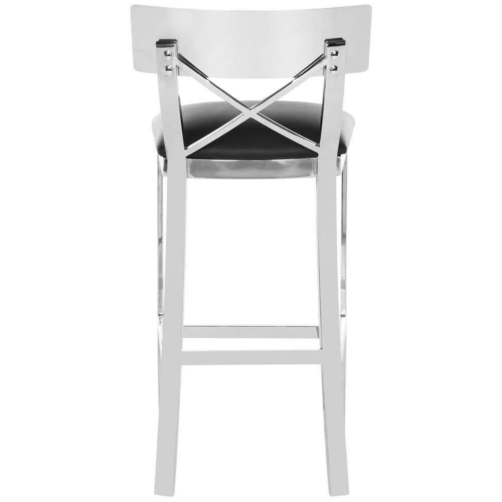 Zoey 39''H Stainless Steel Cross Back Bar Stool - FOX2034 - Chrome/Black - Safavieh Couture