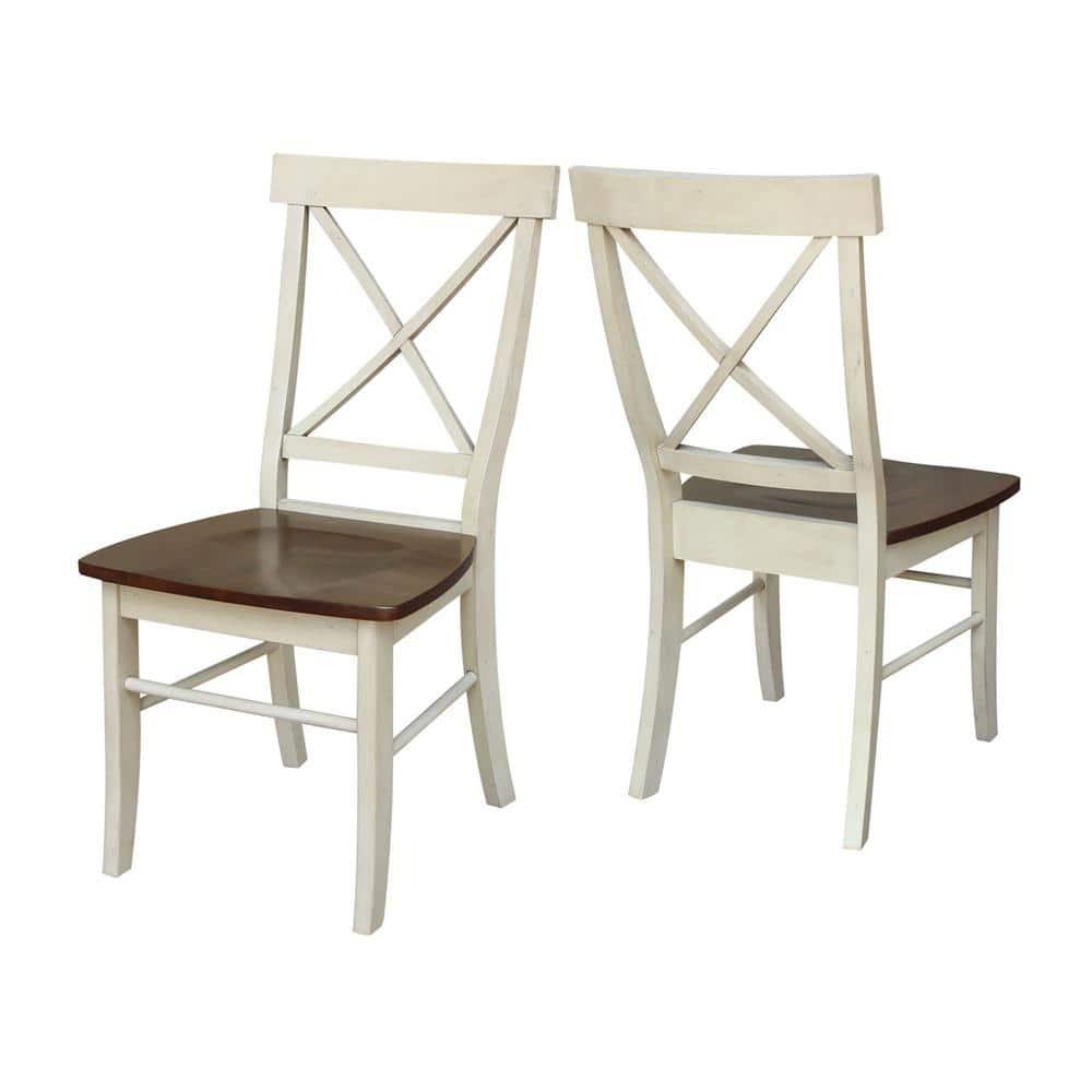 Set of 2 X Back Chairs with Solid Wood Seats Antiqued Almond/Espresso - International Concepts: Hardwood High Back Dining Furniture