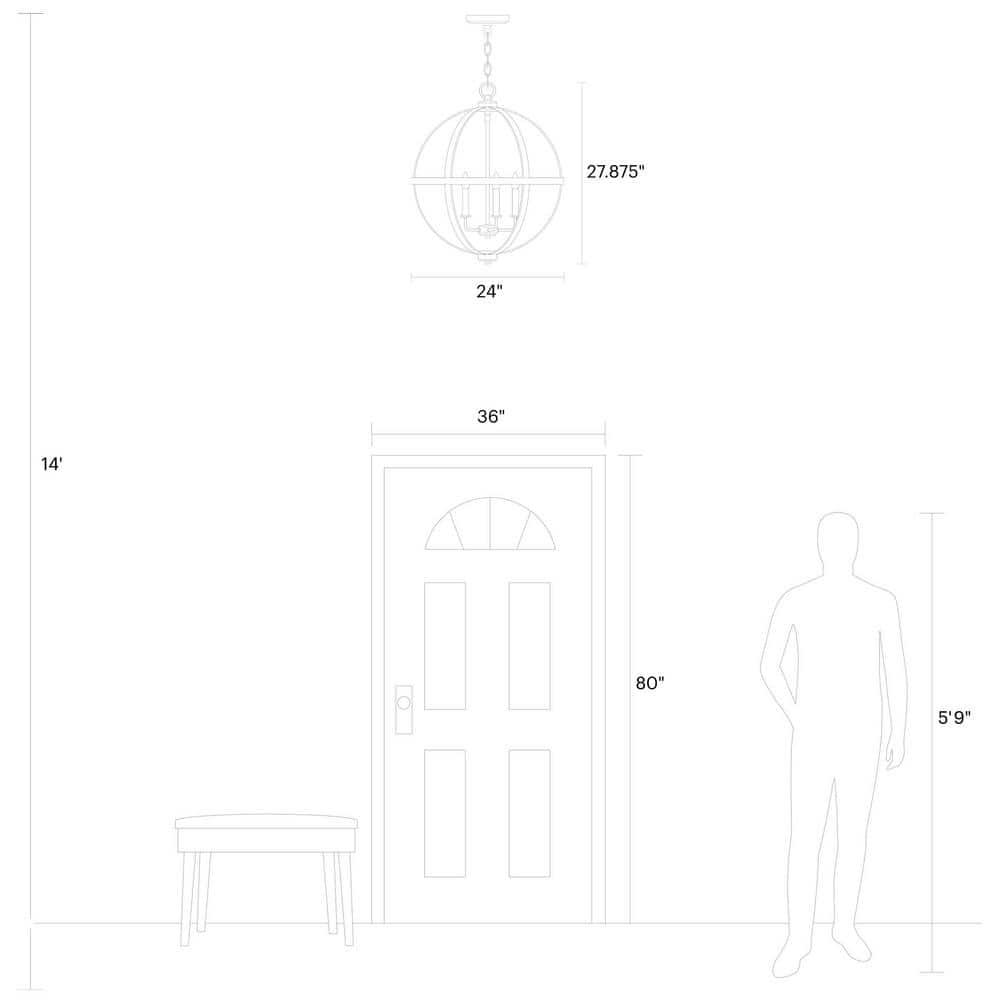 Calhoun 24" Steel Cage Globe Chandelier in Cerused Oak
