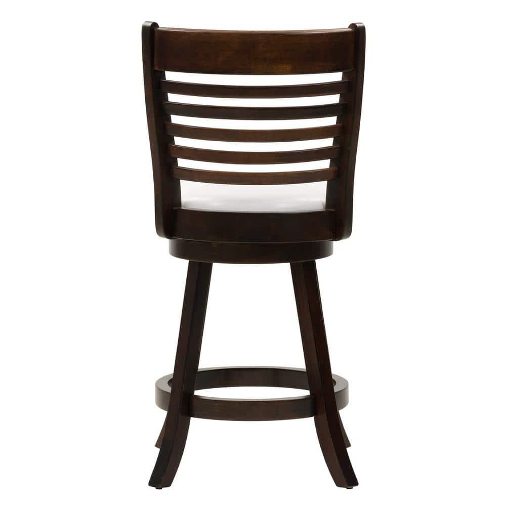 Set of 2 Woodgrove Counter Height Barstools with Slat Backrest Dark Cappuccino White - CorLiving: Faux Leather, Swivels, Rubberwood Legs