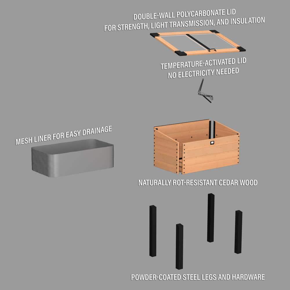 Backyard Discovery Aggie 4x2' Cedar Wood Cold Frame Mini Greenhouse, Polycarbonate Lid