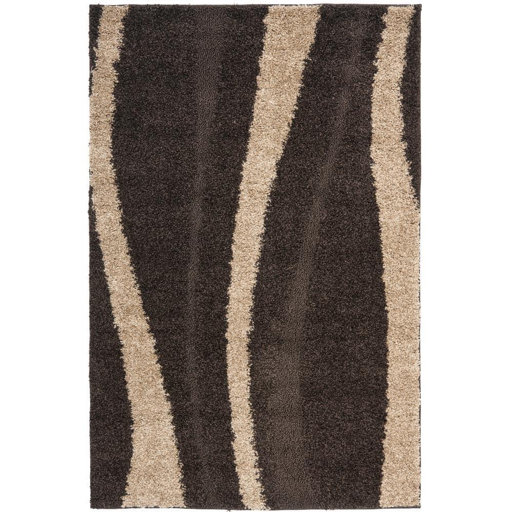 Florida Shag SG451 Power Loomed Indoor Area Rug - Dark Brown/Beige - 6'x9' - Safavieh
