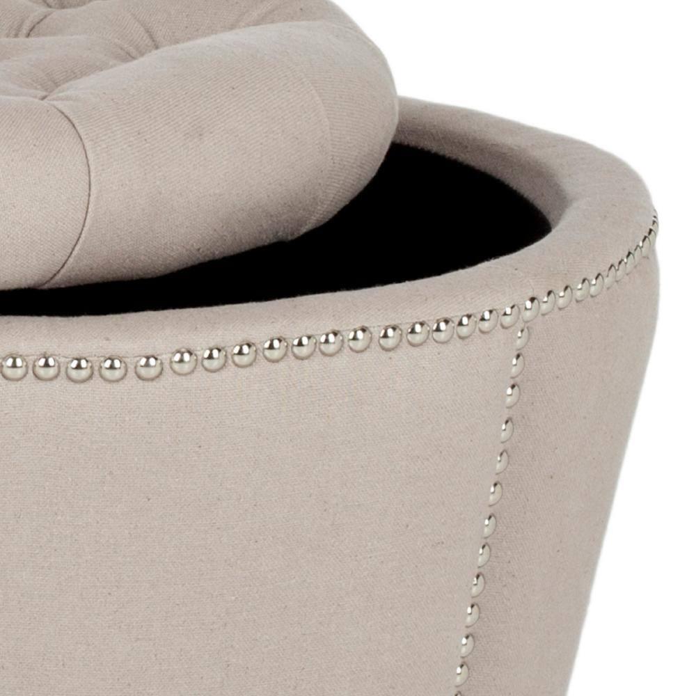 SAFAVIEH Vanessa Ottoman Silver Nail Head Taupe