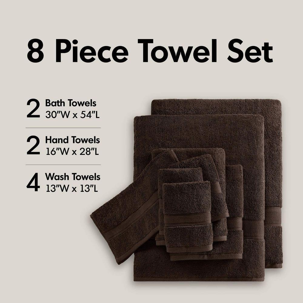 8pc Cotton Bath Towel Set Brown: Madison Park, Heavyweight Terry, OEKO-TEX Certified