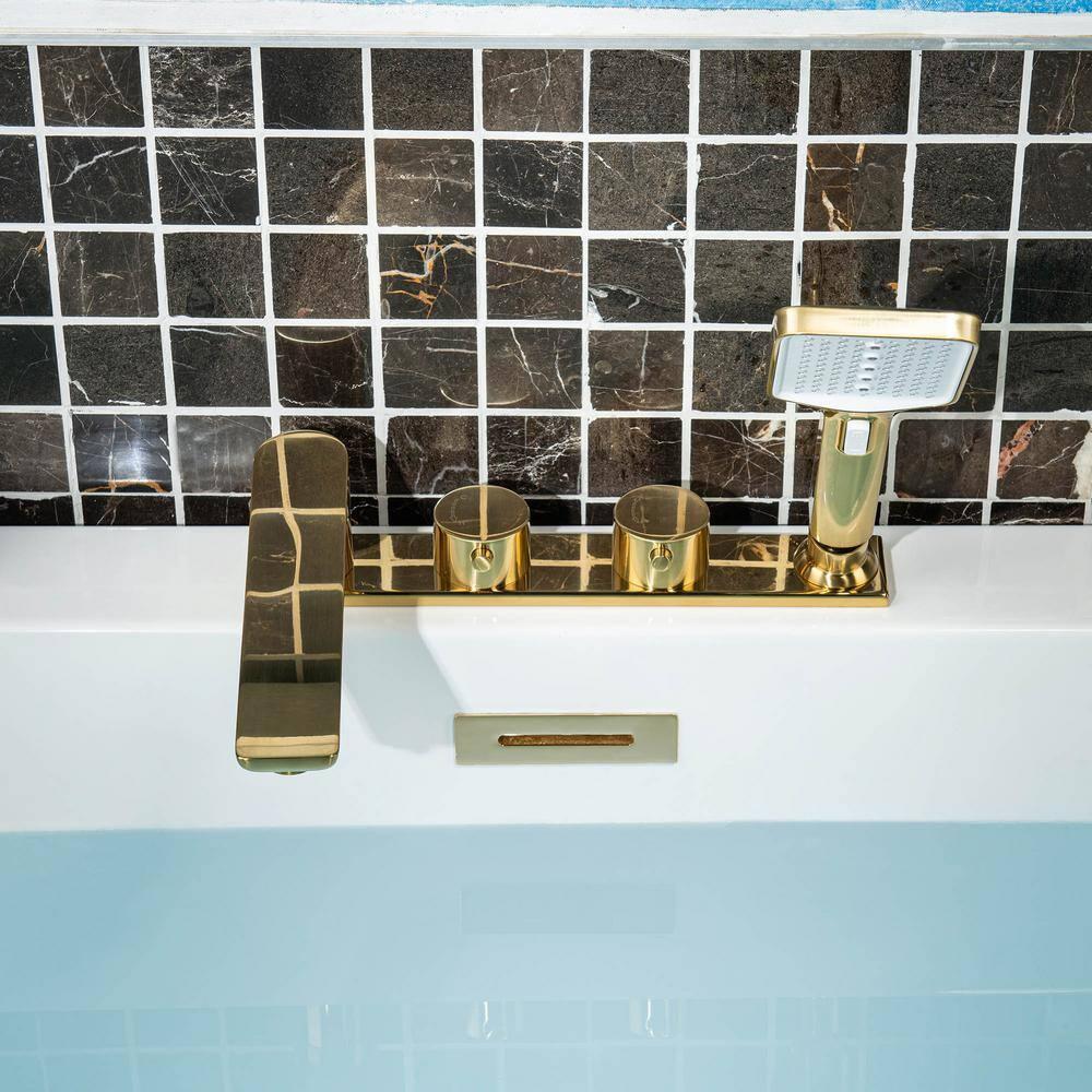 WoodBridge Widespread Deck Mount Roman Tub Faucet With Hand Shower, Two-Handle 4-Holes Bathtub Shower Faucet Set F0045BG